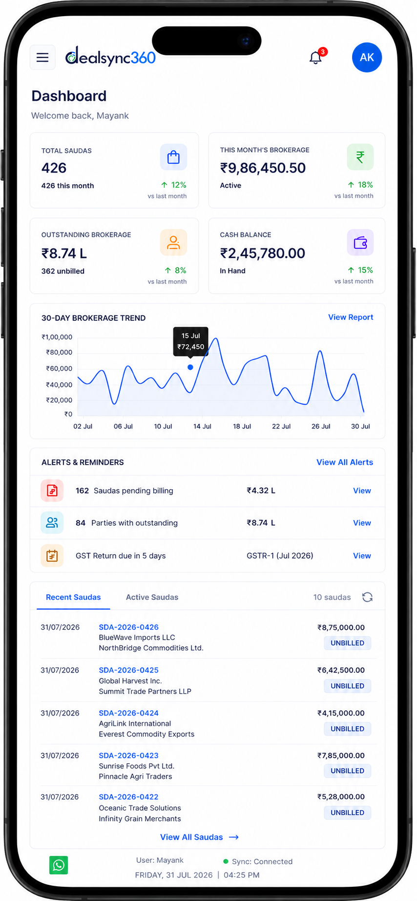 DealSync360 mobile dashboard